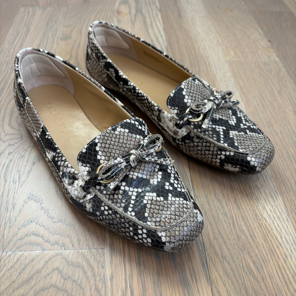 Talbots Snake Print Leather Slip On Loafers